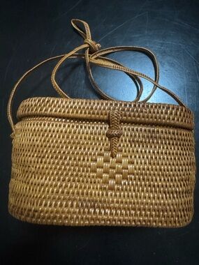 TLC Handwoven Rattan Bali Crossbody Bag in Natural Tan